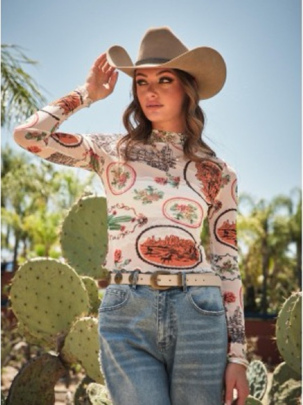 Scenic Print Long Sleeve Tee - Cream